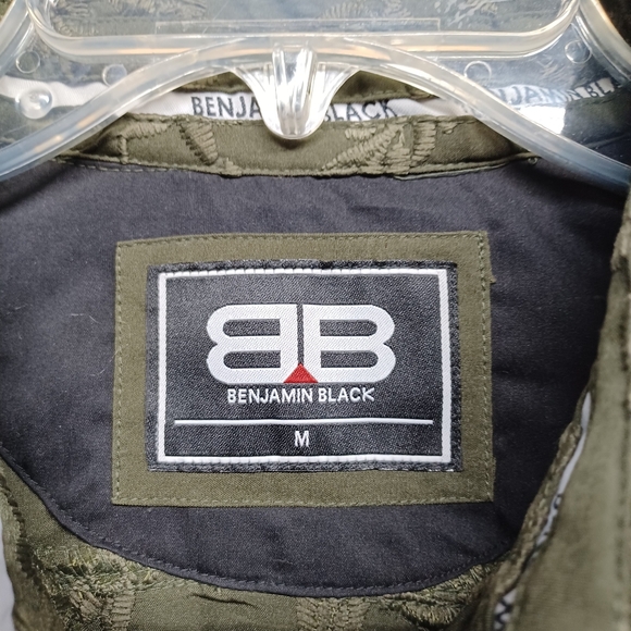 Benjamin Black Embroidered Shirt Short Sleeve Color Green Sz M - Picture 3 of 8